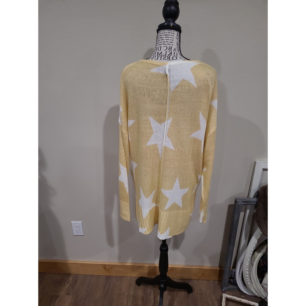 Rock & Roll Denim Women SZ M oversized V neck Star tunic Sweater Pale yellow - Picture 5 of 10